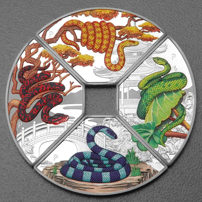 Silbermünze 4 x 1oz "Schlange" 2025 (PP/koloriert) Set – 4-teilig Quadrant (Tuvalu) - Miniaturansicht 1