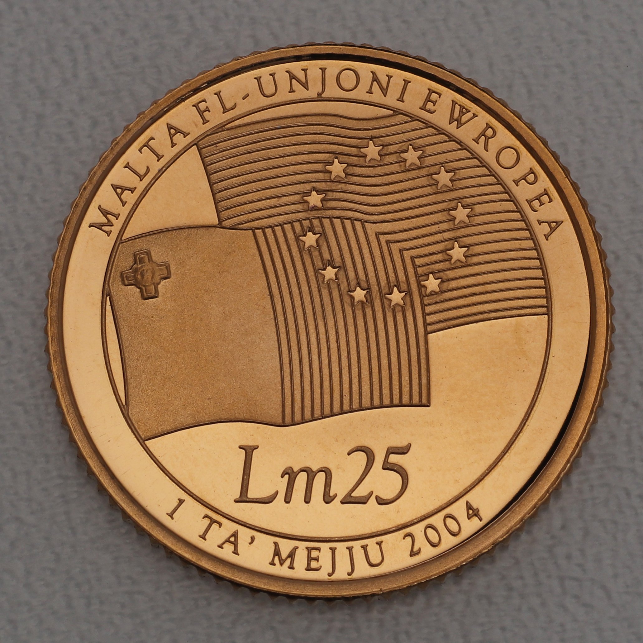 Goldmünze 25 Liri "Betritt zur EU" 2004 (PP) (Malta) - Hauptansicht