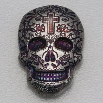 Silber 3-D Barren "Sugar Skull" 2oz, gegossen Day of the Dead: Cross - Miniaturansicht 1