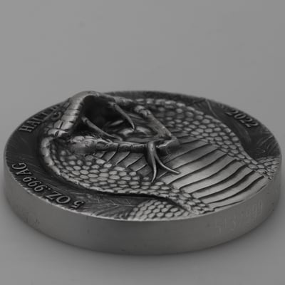 Silbermünze 5oz "Kobra" 2022 Antik Finish HR Big Five Asia (Elfenbeinküste) - Miniaturansicht 3