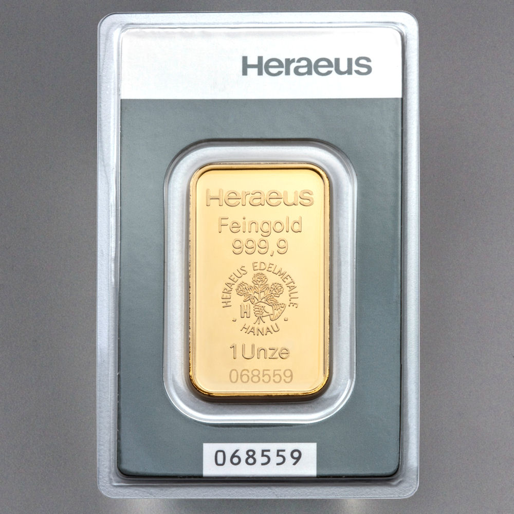 Goldbarren 1oz HERAEUS geprägt - Detailansicht 1