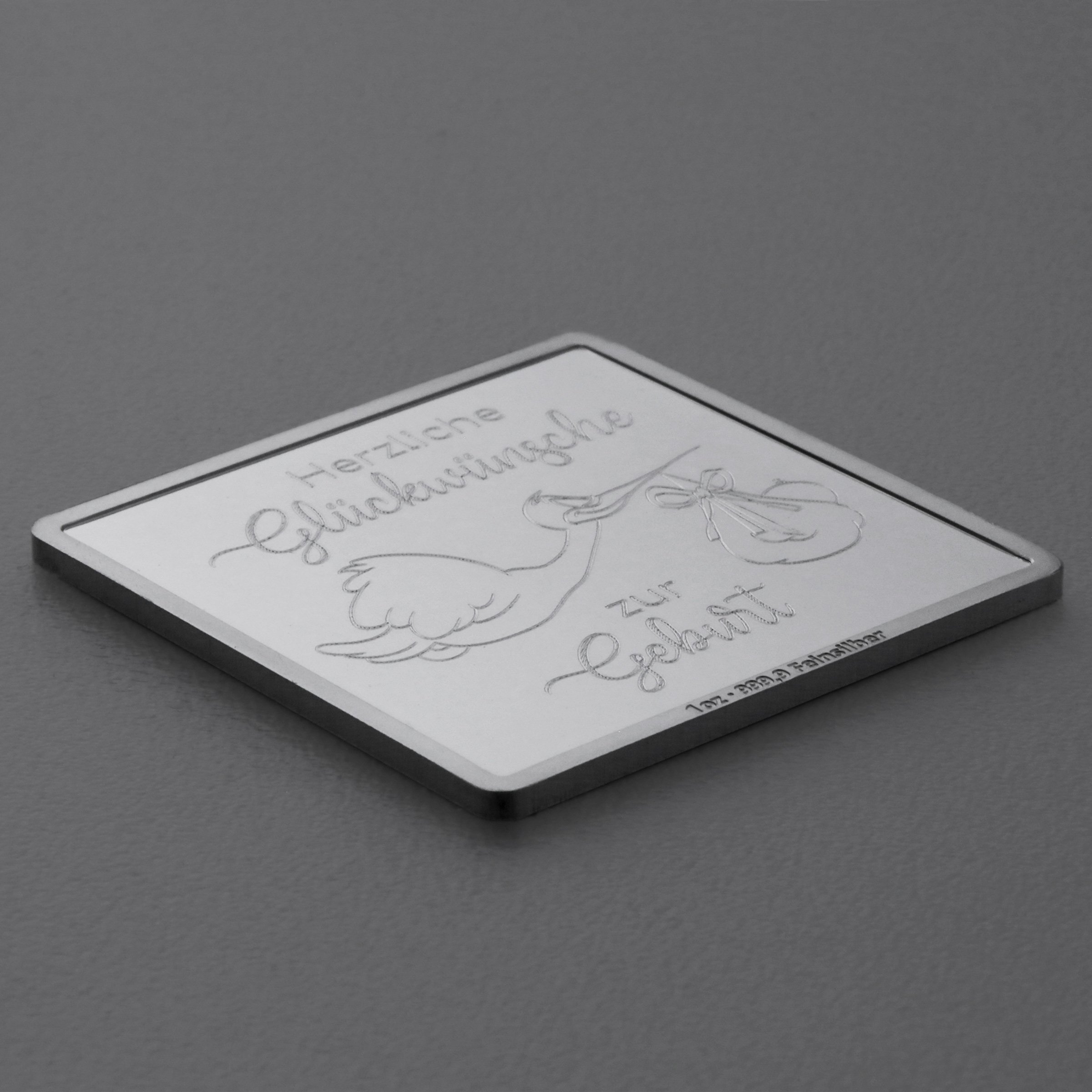 Silberbarren 1oz "Zur Geburt" Gravurbarren quadratisch - Detailansicht 2