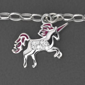 Silber-Fußkette 925er "Einhorn mit Zirkonia" (Sterling) - Miniaturansicht 2