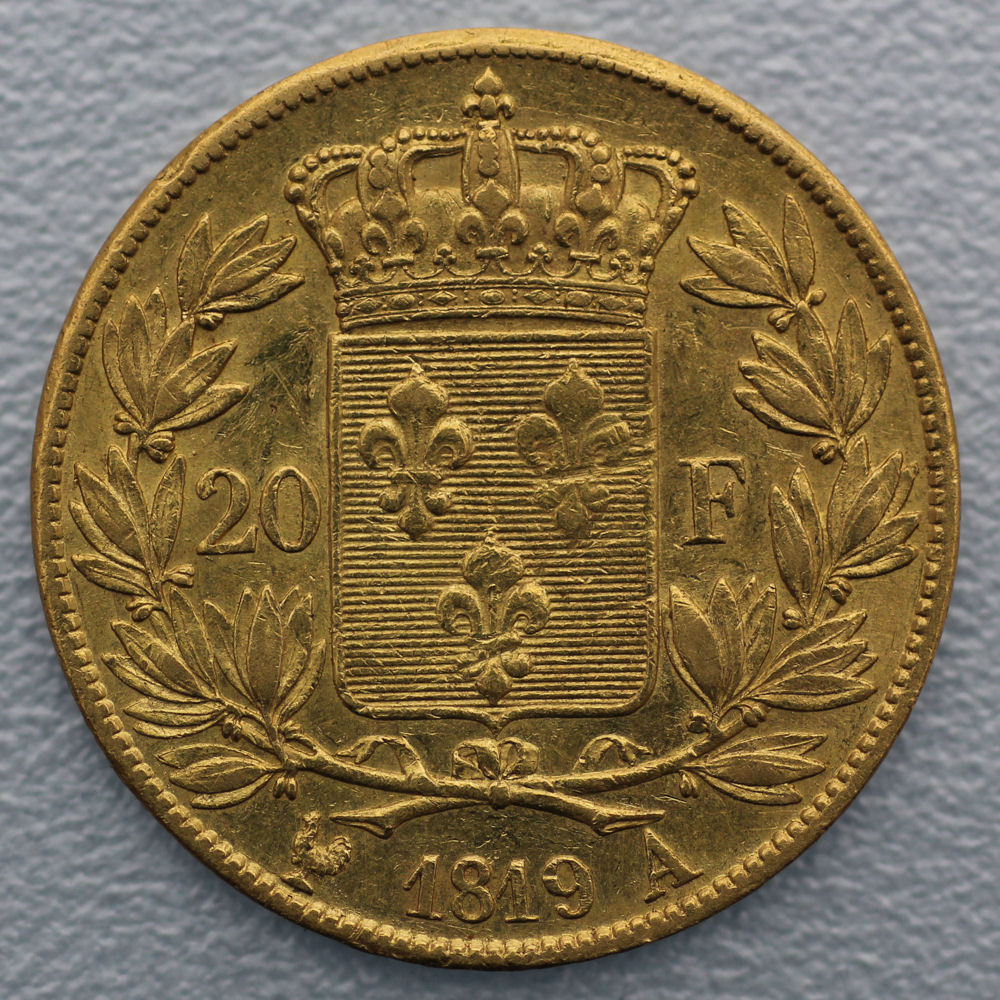 Goldmünze 20 Francs "Louis XVIII." mit Haarband (Frankreich) - Detailansicht 1