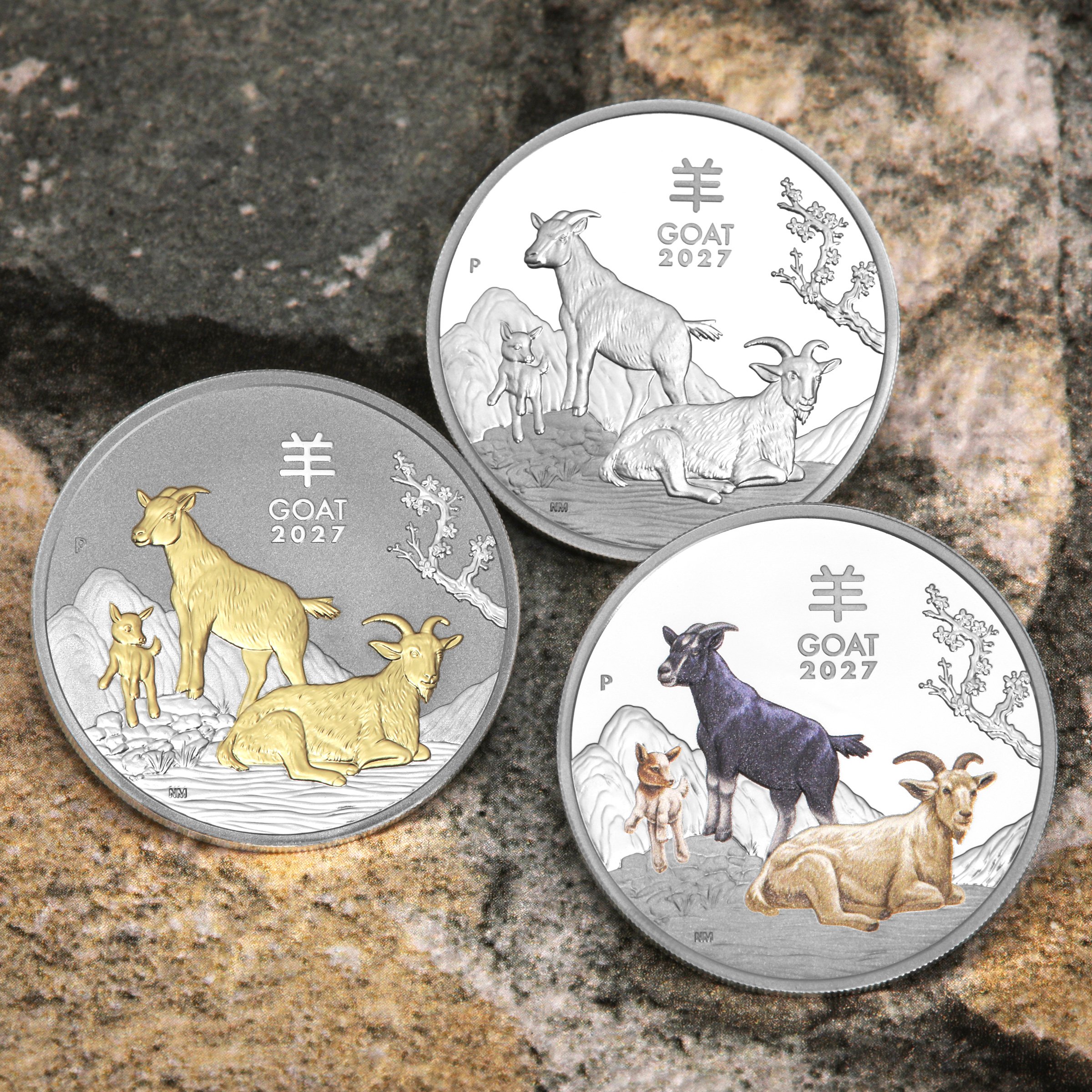 Silbermünze 3 x 1oz "Ziege" 2027 (PP/kol./verg.) Set 3-teilig Lunar III (Australien) - Detailansicht 13