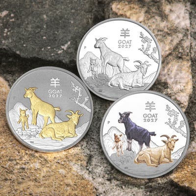 Silbermünze 3 x 1oz "Ziege" 2027 (PP/kol./verg.) Set 3-teilig Lunar III (Australien) - Miniaturansicht 14