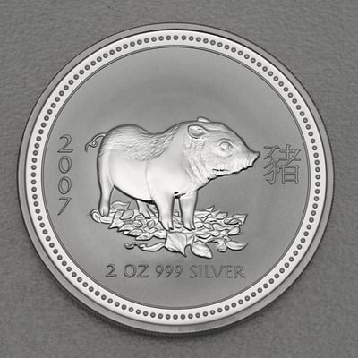 Silbermünze 2oz "Schwein" 2007 Lunar I – Year of the Pig (Australien) - Miniaturansicht 1