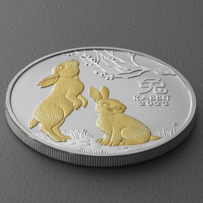 Silbermünzen 1oz "Hase" 2023 (PP/kol./vergoldet) Set 3-teilig Year of the Rabbit (Australien) - Miniaturansicht 12