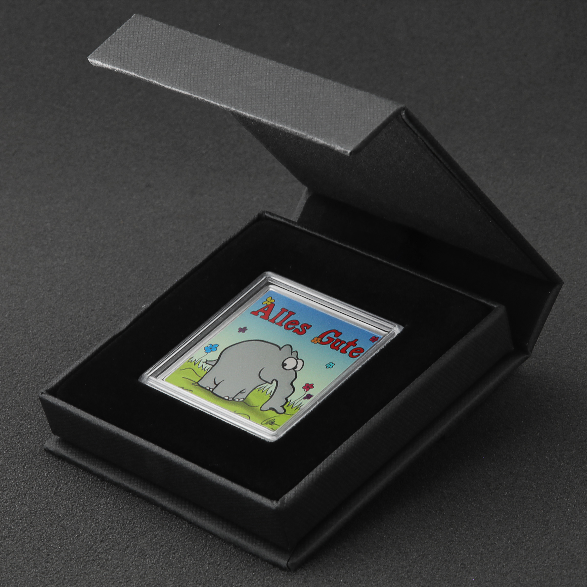 Silberbarren 1oz "Alles Gute" quadratisch (koloriert) Ottifanten - Detailansicht 4