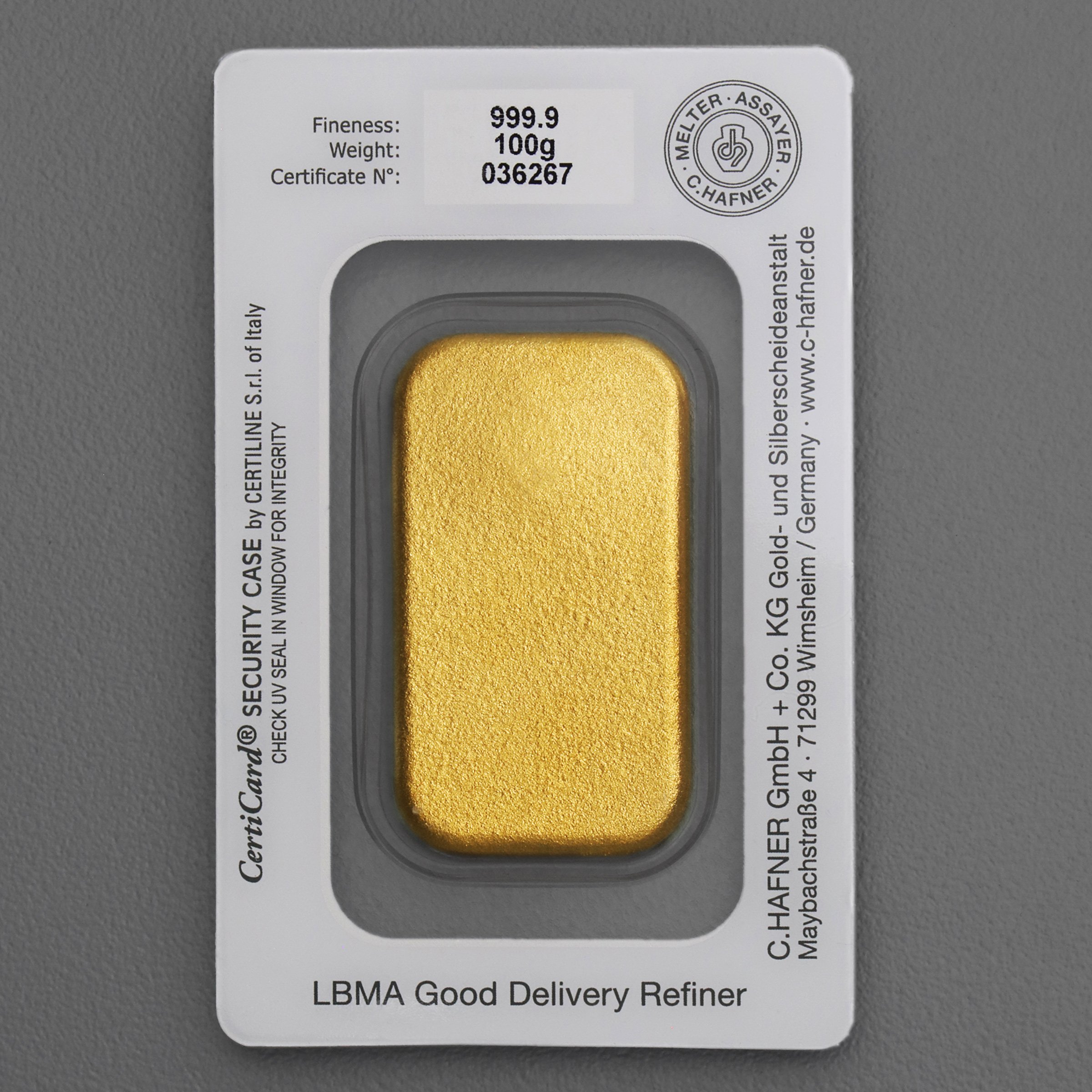 Goldbarren 100g "C.HAFNER - Gussform" - Detailansicht 1