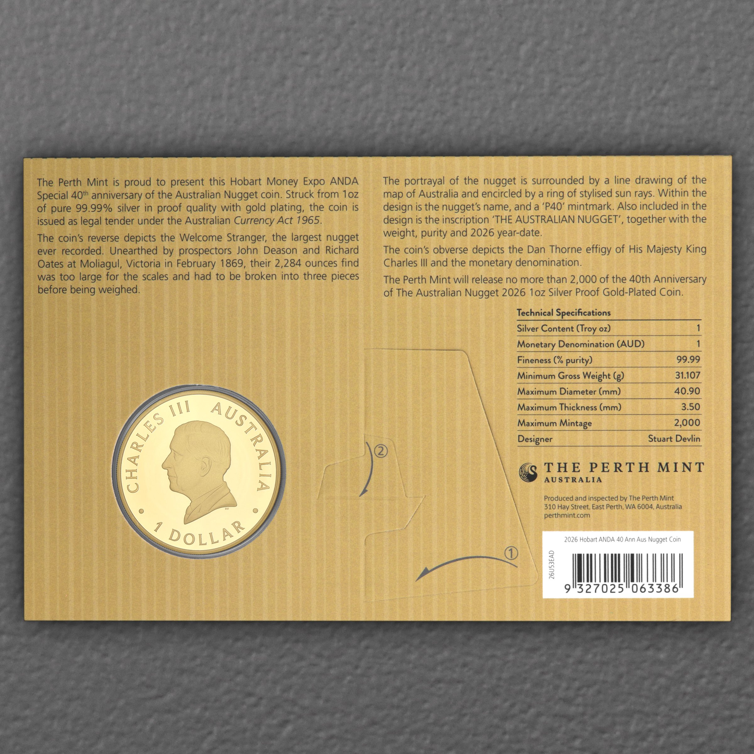 Silbermünze 1oz "Australian Nugget" (PP/vergoldet) Hobart Money Expo Special (Australien) - Detailansicht 3