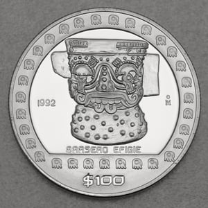 Silbermünze 1oz "Tlaloc" 1992 Präkolumbische Kulturen – Azteken (Mexiko) - Miniaturansicht 1