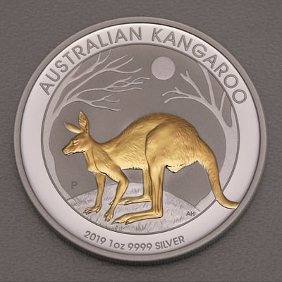 Silbermünze 1oz "Känguru" 2019 (vergoldet) (Australien) - Miniaturansicht 1
