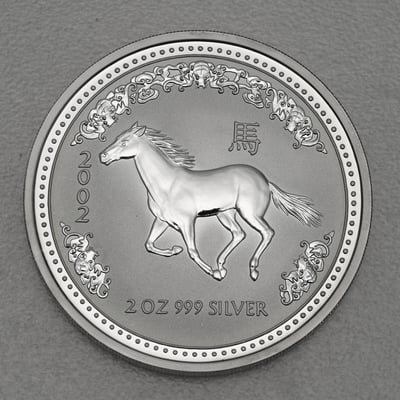 Silbermünze 2oz "Pferd" 2002 Lunar I – Year of the Horse (Australien) - Miniaturansicht 1
