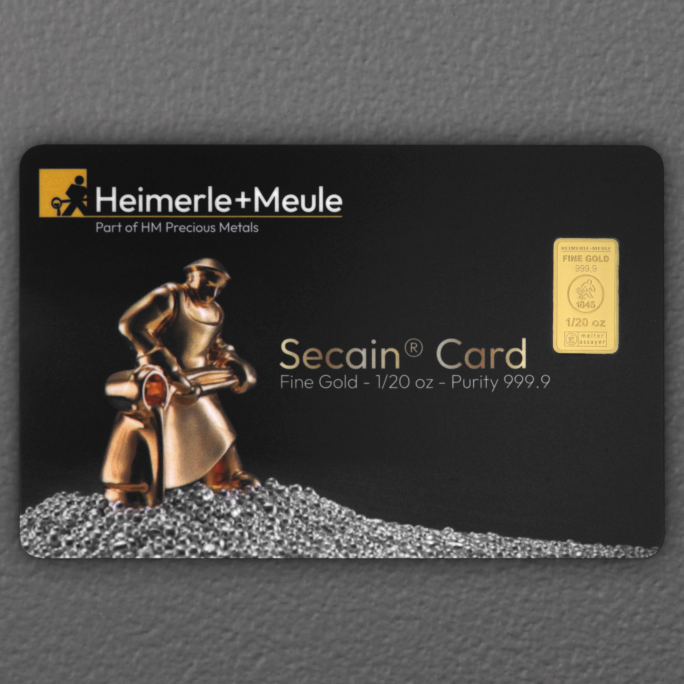 Goldbarren 1/20oz HEIMERLE + MEULE "Secain Card" geprägt - Hauptansicht
