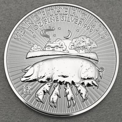 Silbermünze 1oz "Schwein" 2019 Lunar – Year of the Pig (Großbritannien) - Miniaturansicht 1