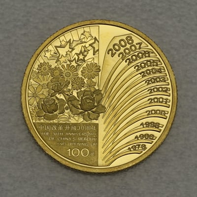 Goldmünze 100 Yuan "Wirtschaftsreformen" 2008 (PP) 30. Jahrestag (China) - Miniaturansicht 1