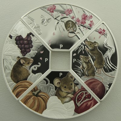 Silbermünzen 4x 1oz "Maus" 2020 (PP/koloriert) Set – 4-teilig Quadrant (Tuvalu) - Miniaturansicht 1