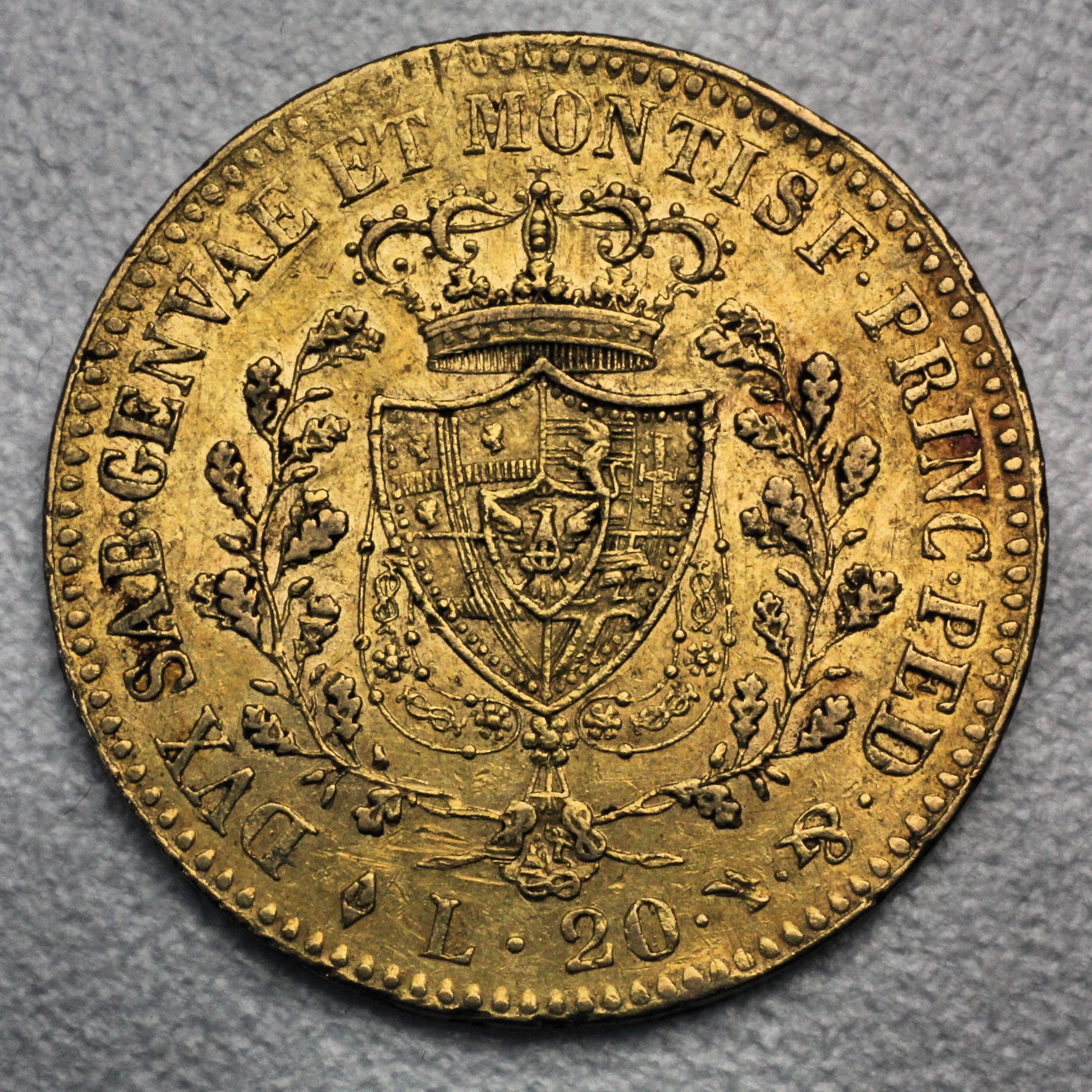 Goldmünze 20 Lire "Karl Felix-Sardinien" (Italien) - Detailansicht 1