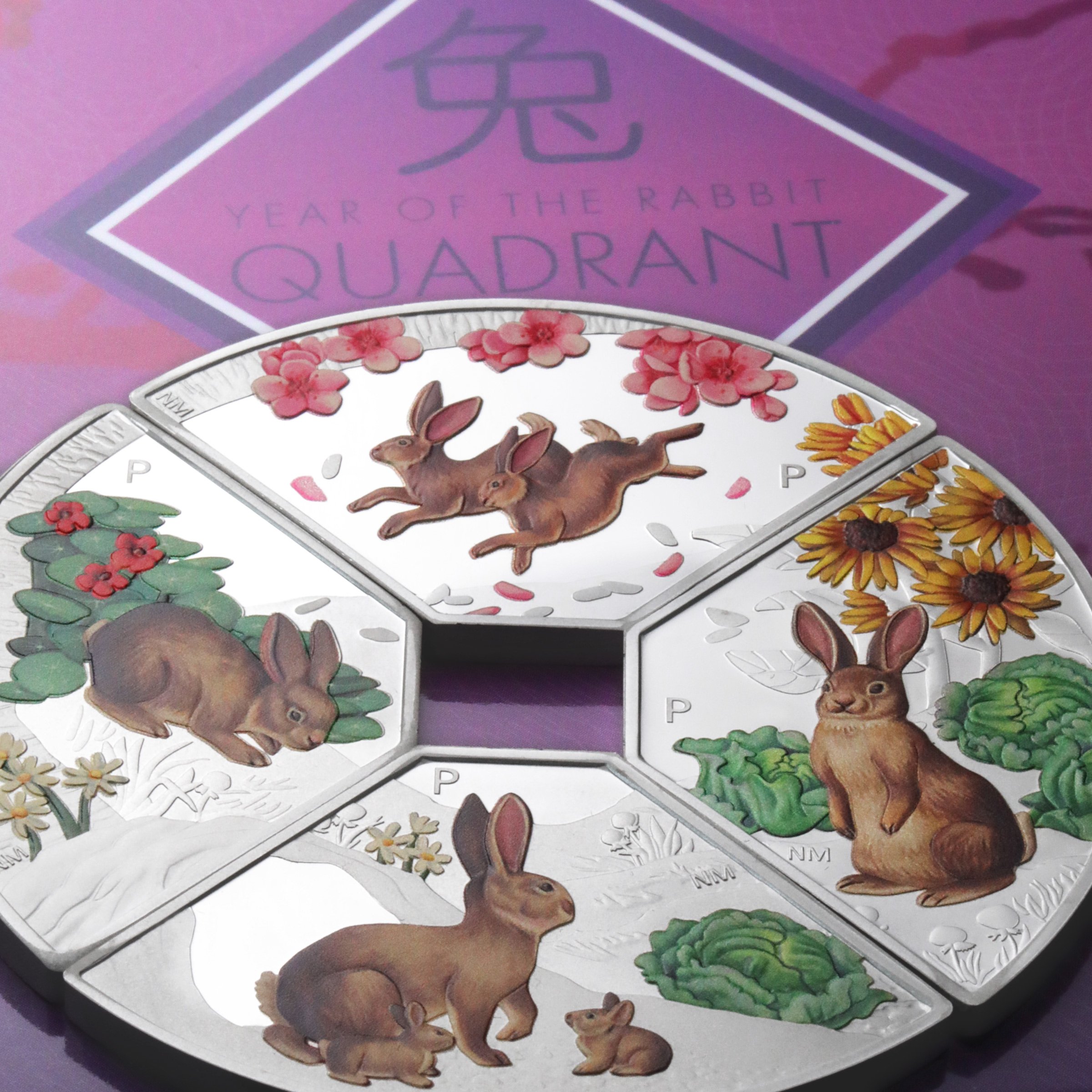 Silbermünzen 4x 1oz "Hase" 2023 (PP/koloriert) Set – 4-teilig Quadrant (Tuvalu) - Detailansicht 7