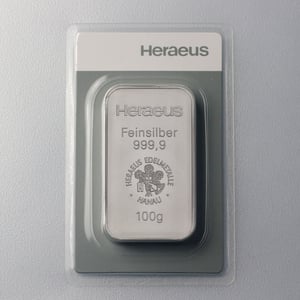 Silberbarren 100g HERAEUS, geprägt - Hauptansicht