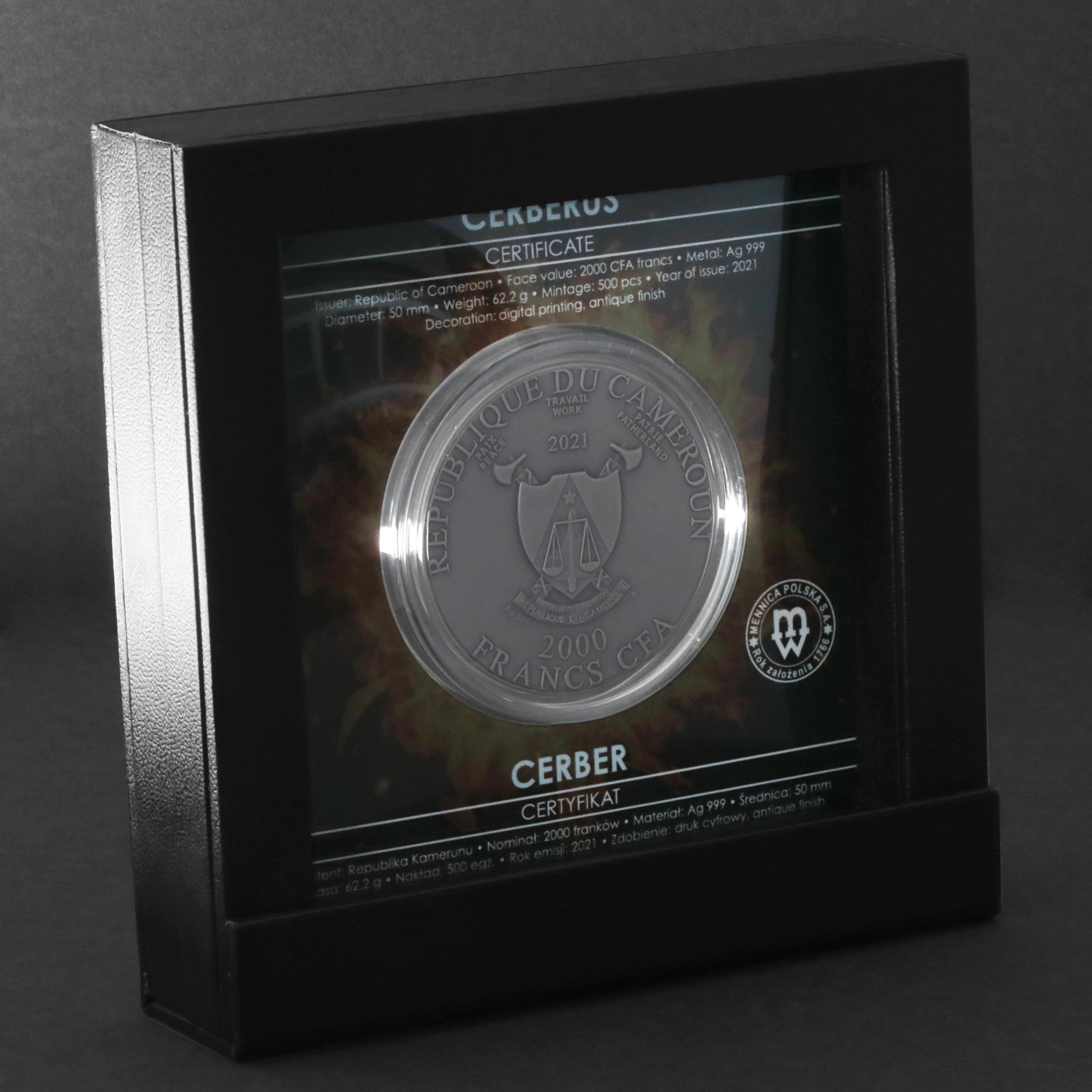Silbermünze 2oz "Cerberus" 2021 (UHR/AF/koloriert) Mythical Creatures 19% (Kamerun) - Detailansicht 4