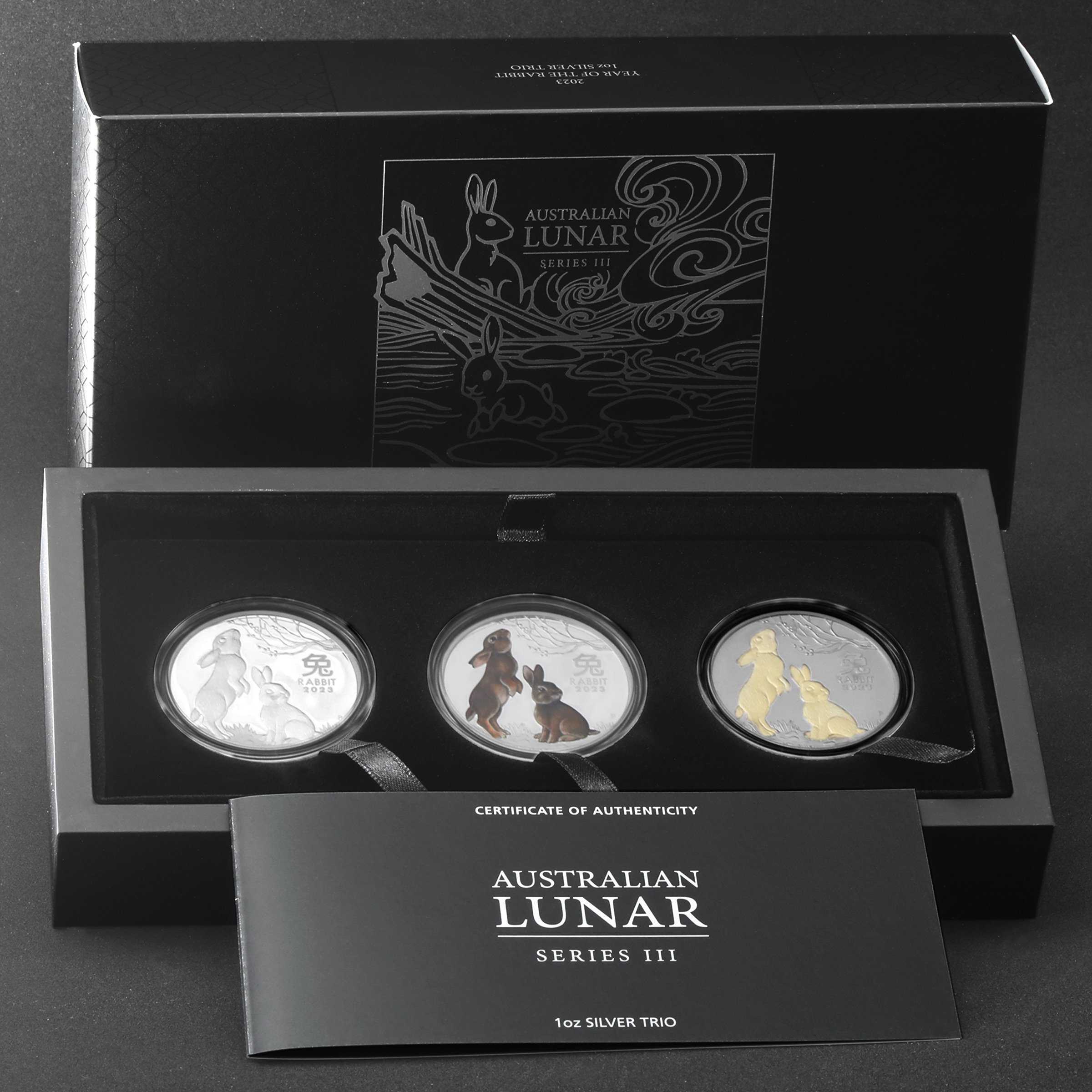 Silbermünzen 1oz "Hase" 2023 (PP/kol./vergoldet) Set 3-teilig Year of the Rabbit (Australien) - Detailansicht 13