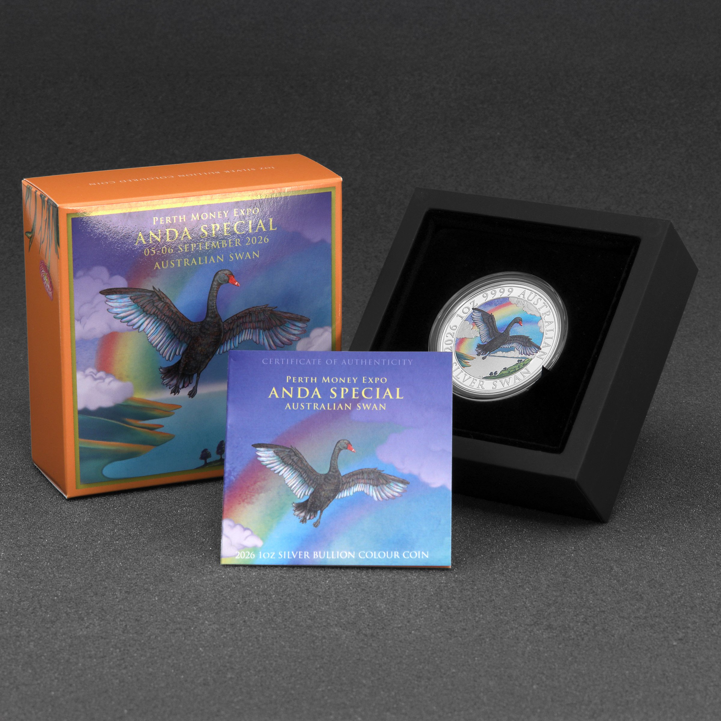 Silbermünze 1oz "Schwan" 2026 (koloriert) Perth Money Expo ANDA Coin Show Special (Australien) - Detailansicht 4