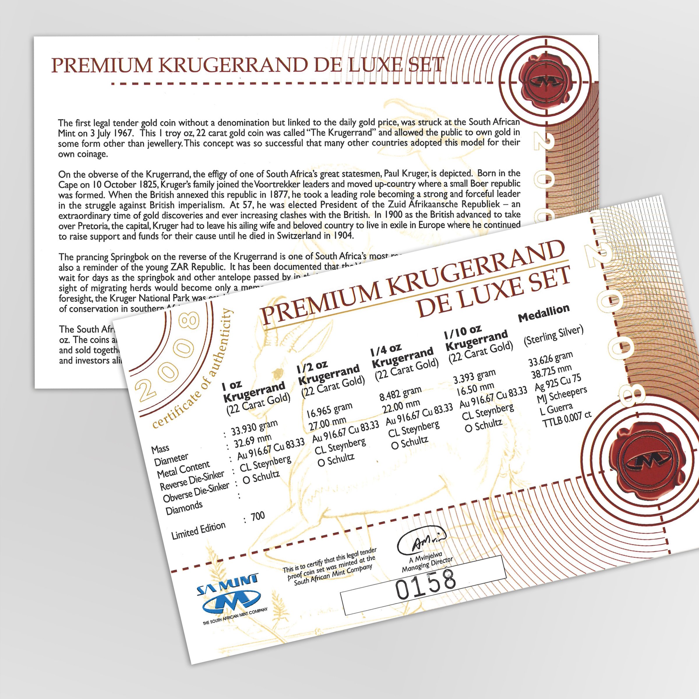 Goldmünzen 4 x "Krügerrand" 2008 (PP) Premium de Luxe Set – 5-teilig (Südafrika) - Detailansicht 5