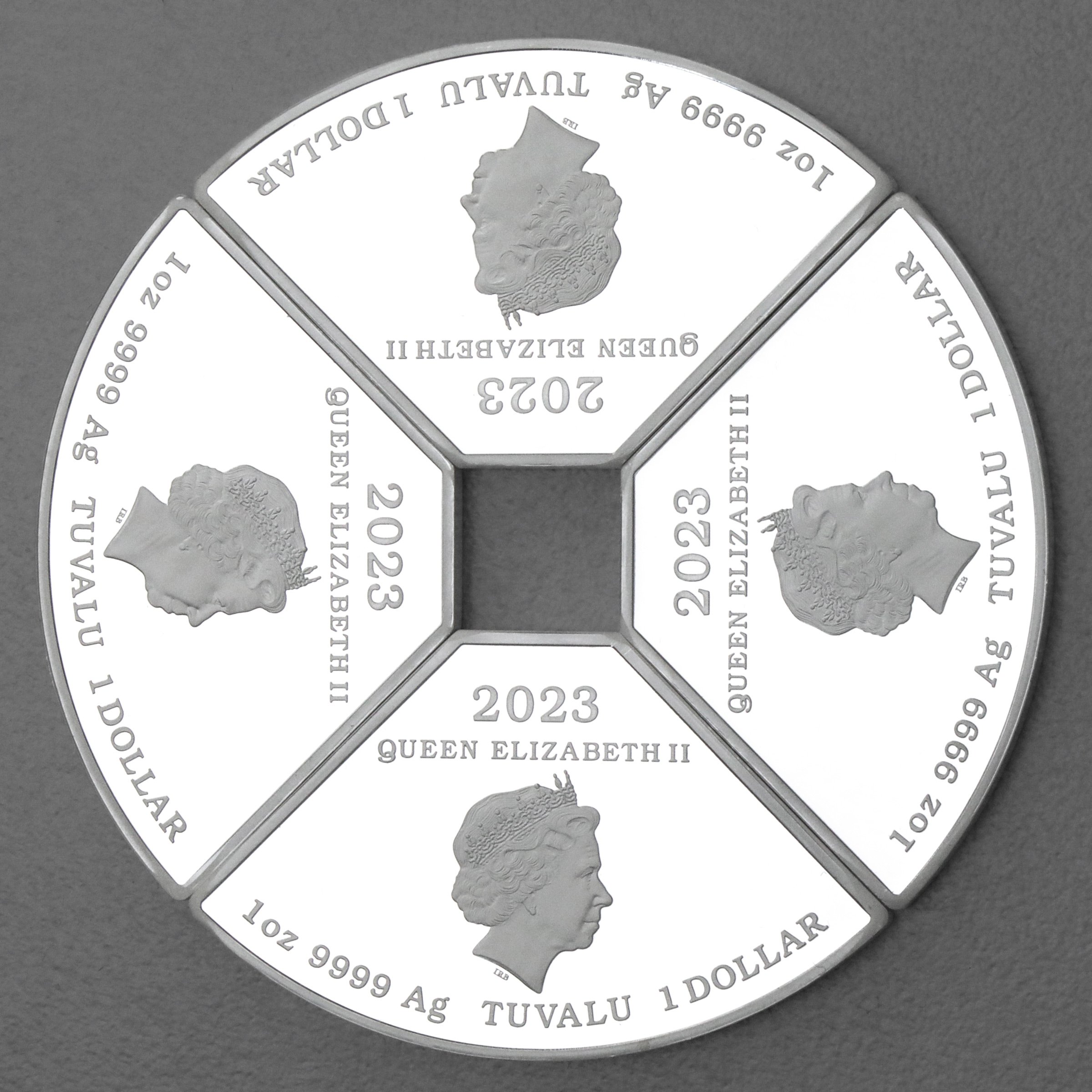 Silbermünzen 4x 1oz "Hase" 2023 (PP/koloriert) Set – 4-teilig Quadrant (Tuvalu) - Detailansicht 1