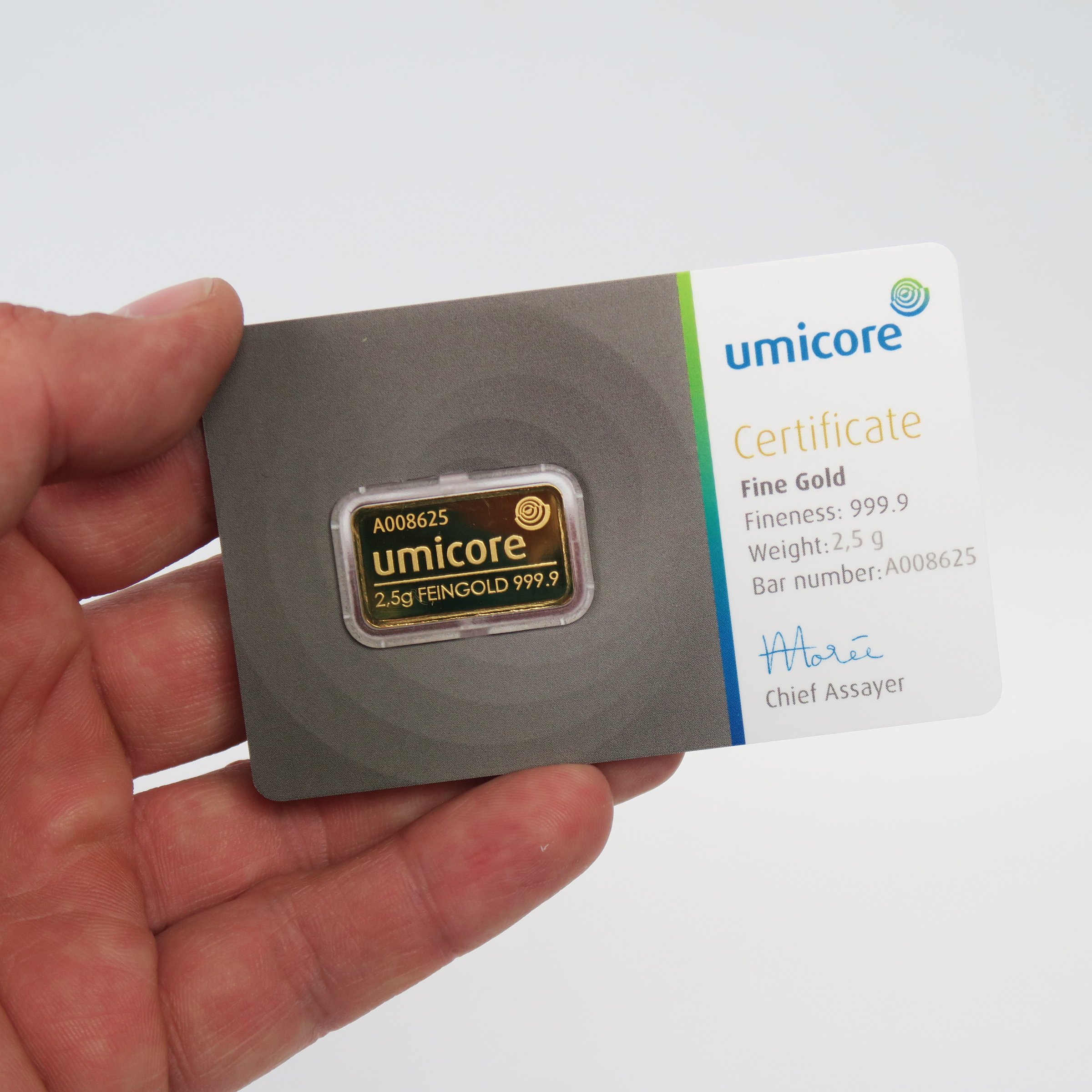Goldbarren 2,5g UMICORE/Blister m. Zertifikat - Detailansicht 3