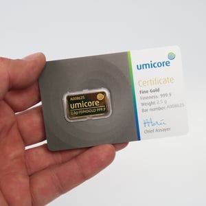 Goldbarren 2,5g UMICORE/Blister m. Zertifikat - Miniaturansicht 4
