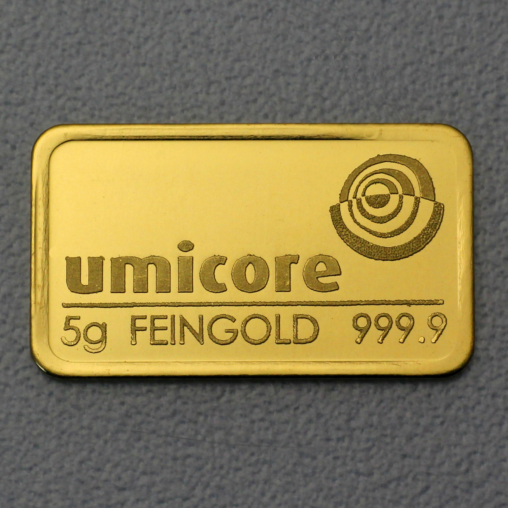 Goldbarren 5g UMICORE geprägt - Hauptansicht