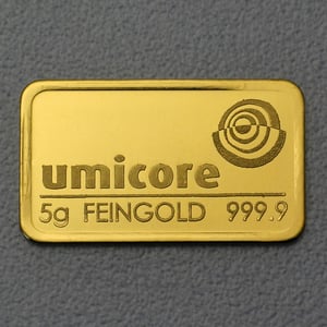 Goldbarren 5g UMICORE geprägt - Hauptansicht