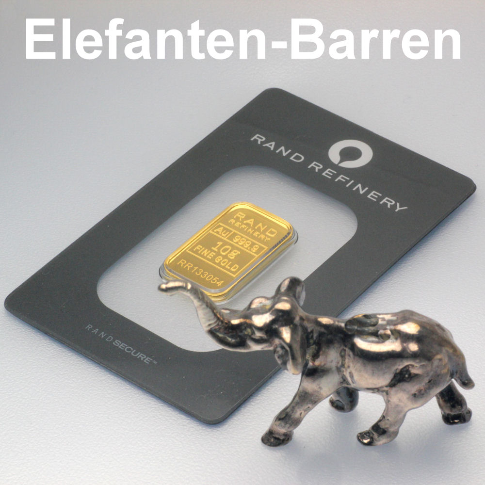 Goldbarren 10g Rand Refinery "Elefanten-Motiv" - Detailansicht 2
