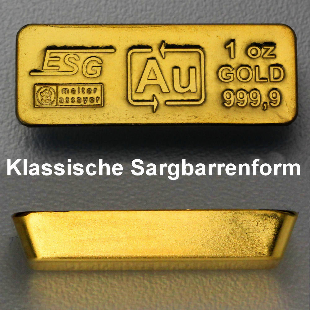Goldbarren 1oz Au ESG (klassischer Sargbarren) - Detailansicht 2