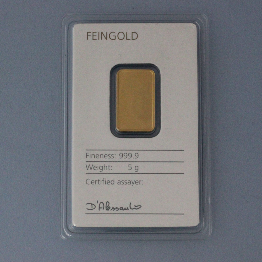 Goldbarren 5g DEGUSSA, im Blister - Detailansicht 1