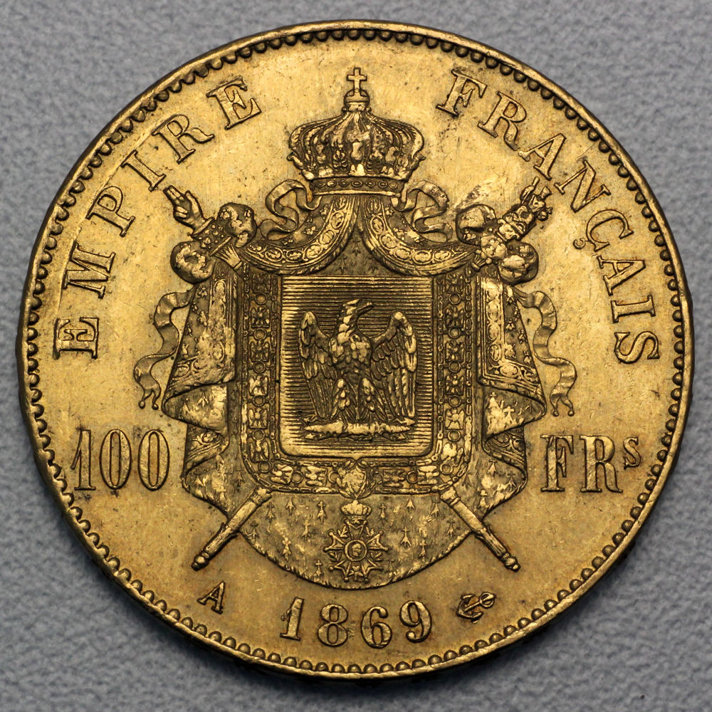 Goldmünze 100 Francs "Napoleon III." mit Kranz (Frankreich) - Detailansicht 1
