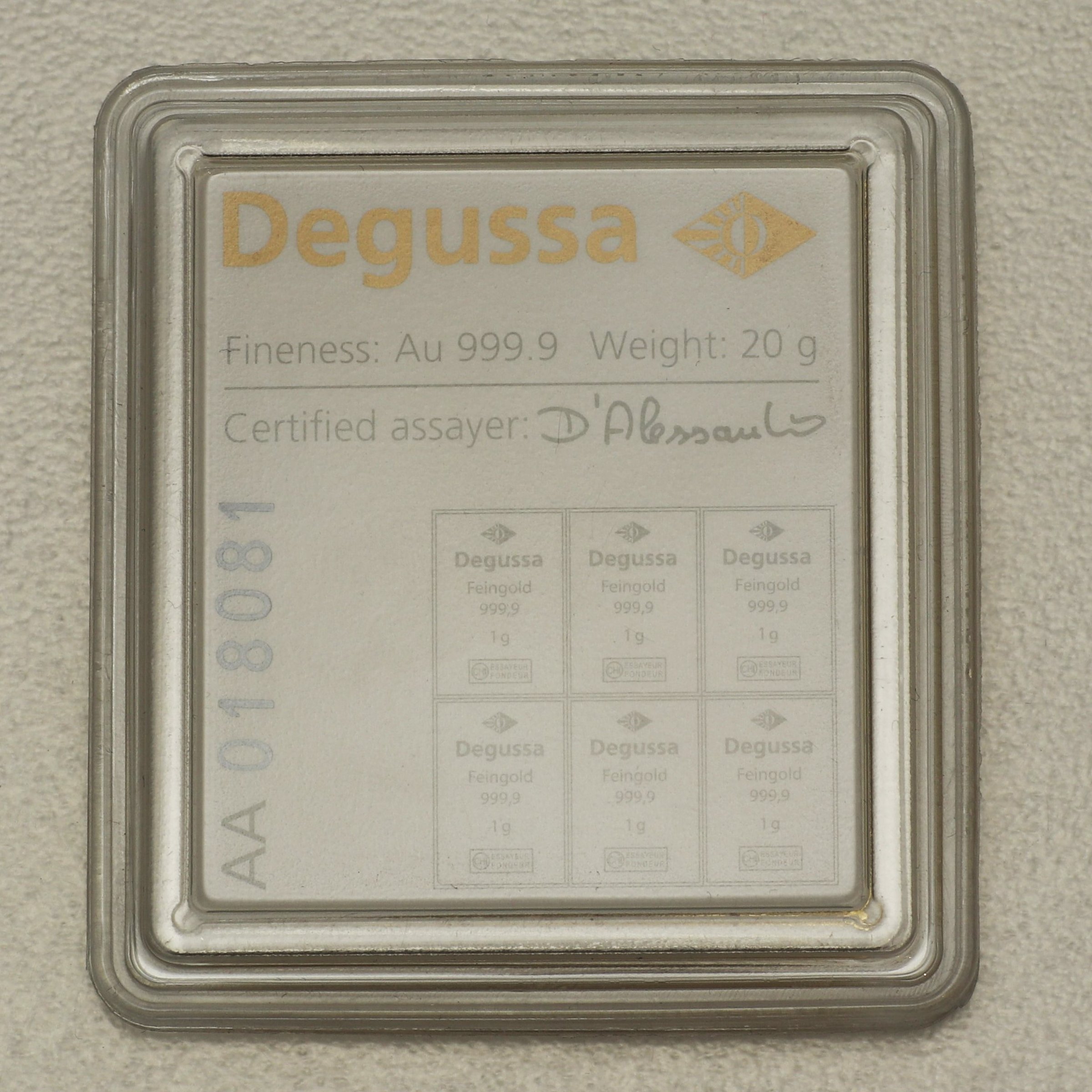 Goldtafel DEGUSSA (20x 1g Au) "CombiBar" - Detailansicht 3