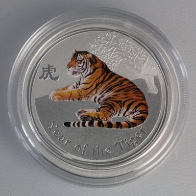 Silbermünze 1/2oz "Tiger" 2010 (koloriert) Lunar II – Year of the Tiger (Australien) - Miniaturansicht 1