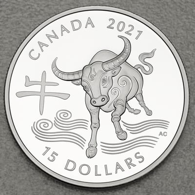 Silbermedaille 15 Dollar "Ochse" 2021 (PP) Lunar III (Kanada) - Miniaturansicht 1