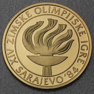 Goldmünze 5000 Dinar "Olympische Flamme" 1984 (PP) Olympische Winterspiele Sarajewo (Jugoslawien) - Hauptansicht