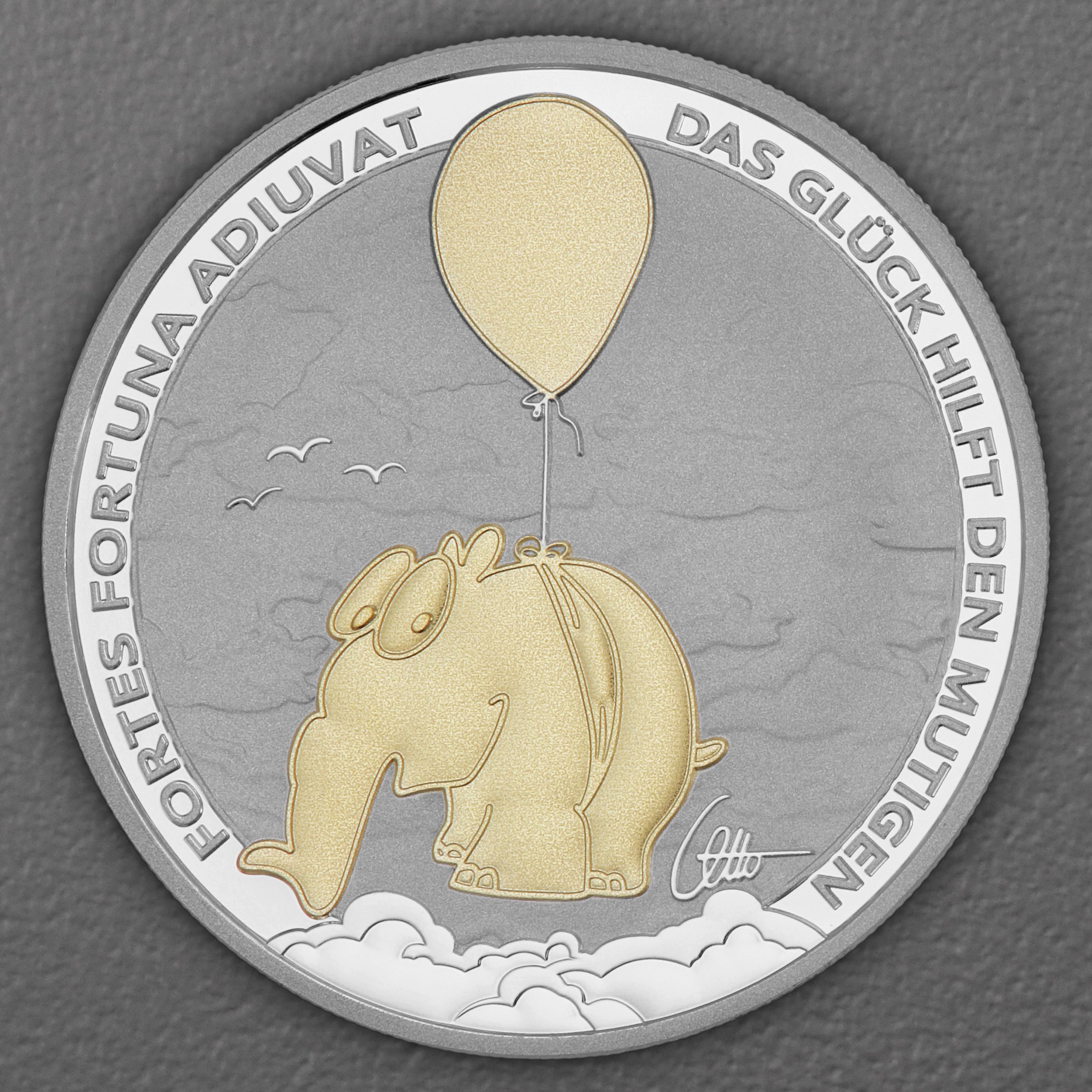 Silbermünze 1oz "Fortes Fortuna Adiuvat" 2026 (vergoldet) Ottifanten – Ballonifant (Tuvalu) - Hauptansicht