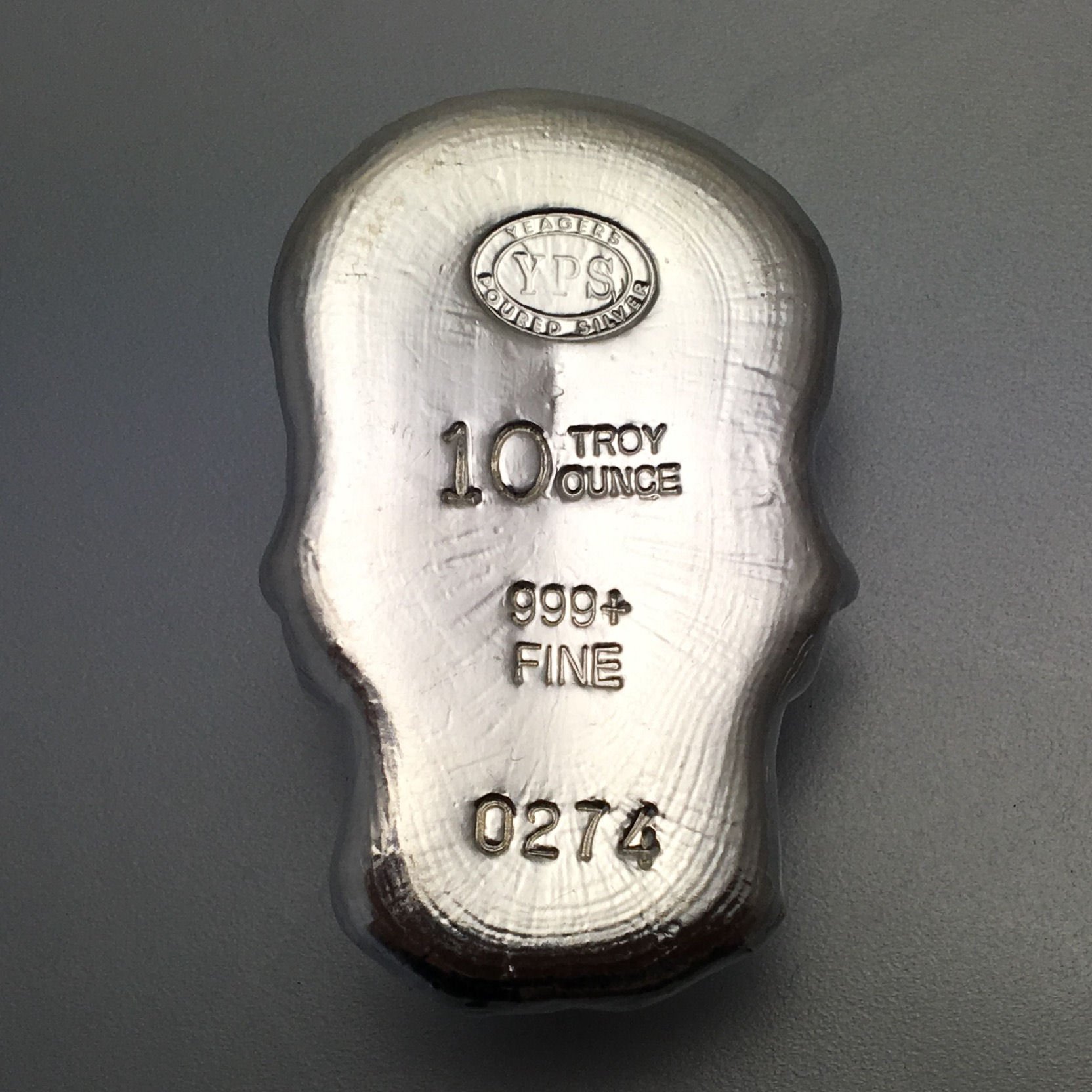 Silber 3-D Barren "Totenkopf" 10oz, gegossen - Detailansicht 1