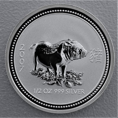 Silbermünze 1/2oz "Schwein" 2007 Lunar I – Year of the Pig (Australien) - Miniaturansicht 1