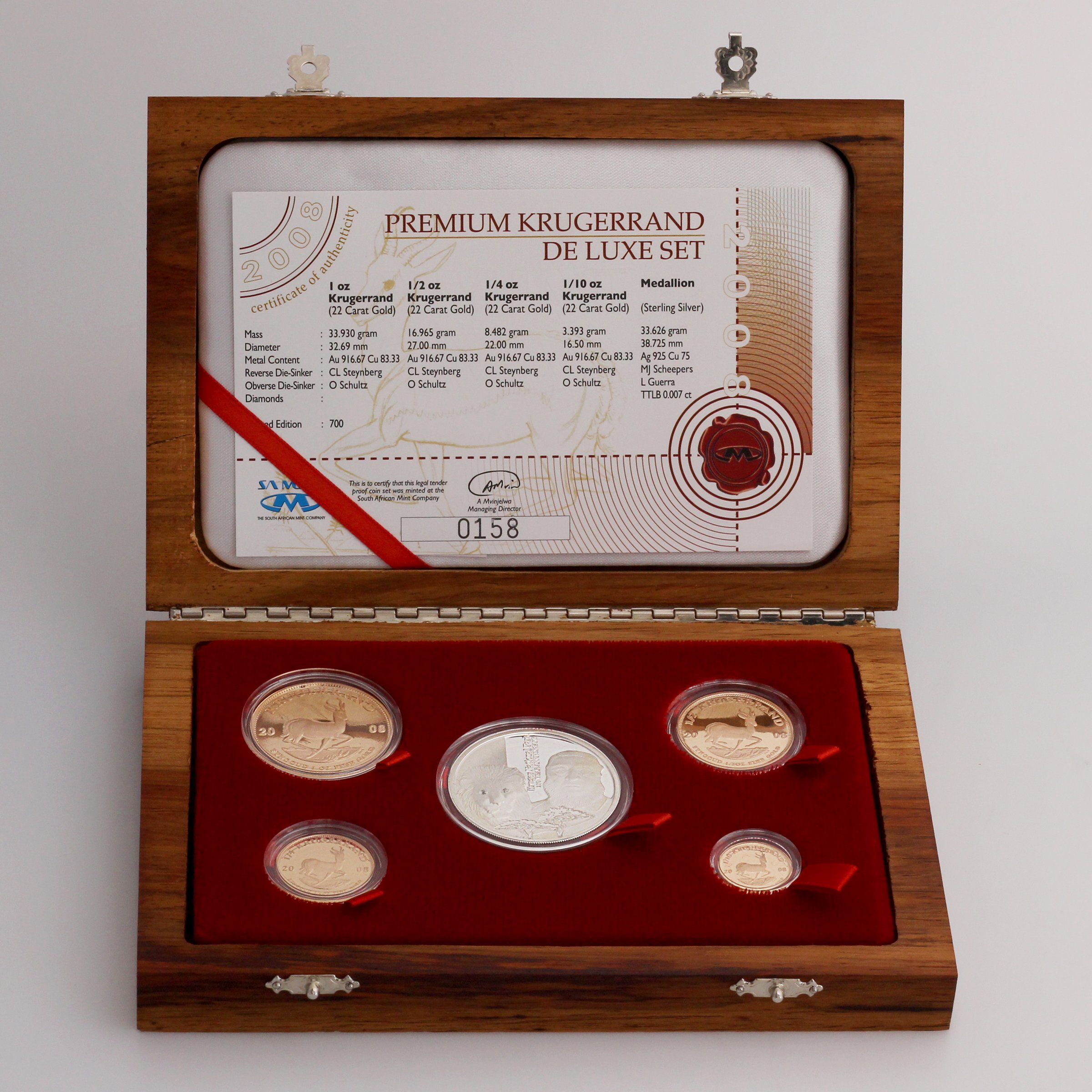 Goldmünzen 4 x "Krügerrand" 2008 (PP) Premium de Luxe Set – 5-teilig (Südafrika) - Hauptansicht