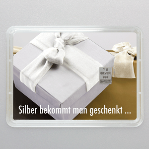 Silberbarren 1g "Silber bekommt man geschenkt" - Hauptansicht