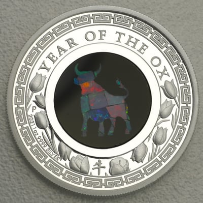 Silbermünze 1oz "Ochse" 2021 (PP) Opal Lunar – Year of the Ox (Australien) - Miniaturansicht 1