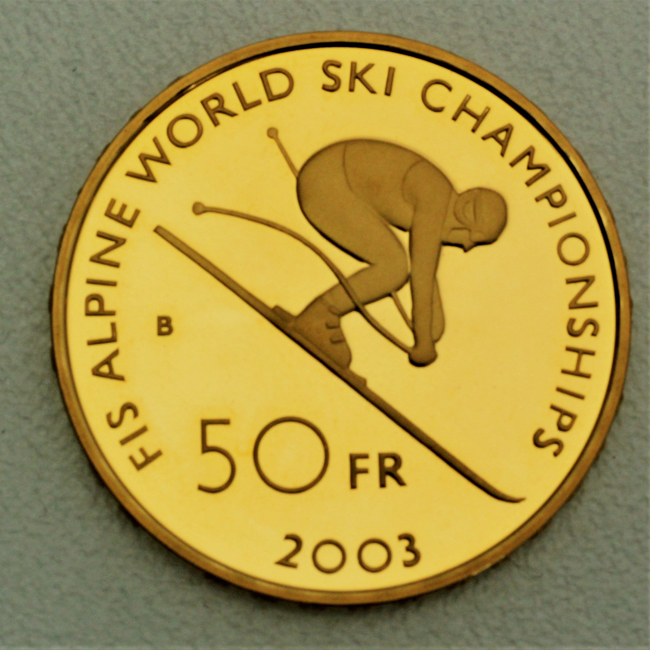 Goldmünze 50 Franken "Ski WM St. Moritz" 2003 (Schweiz) - Hauptansicht
