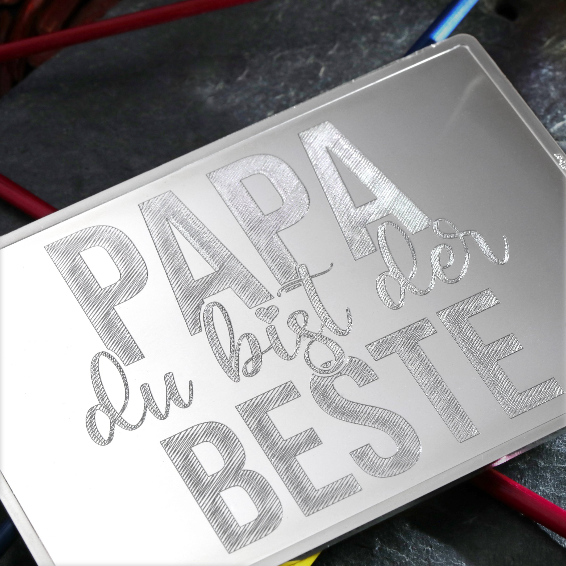 Silberbarren 100g "Papa, du bist der Beste" Gravur-Silbertafel - Detailansicht 6